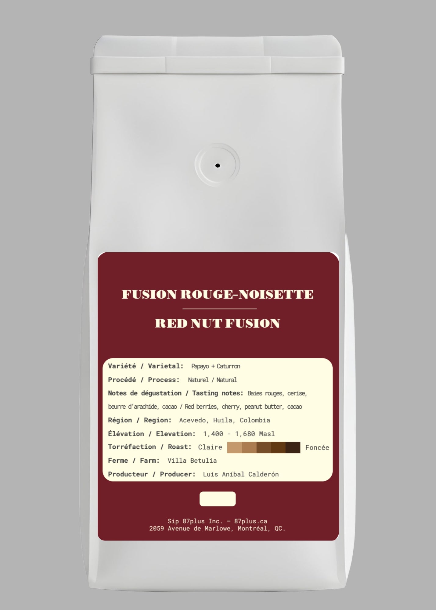 Speciality coffe - Papayo + Caturron  · Natural · Limited Edition - 87plus, darck red with pink backgroung and yipao back