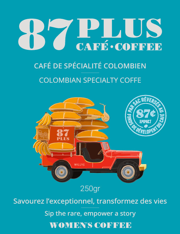 Specialty Colombian coffee - 87plus -womens coffee, every day coffee, white and blue tag
